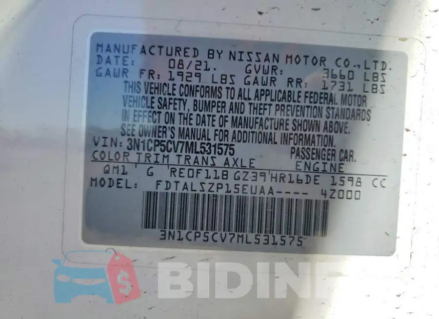 3N1CP5CV7ML531575 Photo# 12