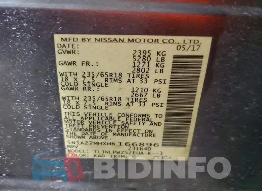 5N1AZ2MHXHN166896 Photo# 13
