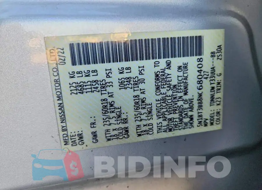 5N1BT3BB8NC680408 Photo# 13