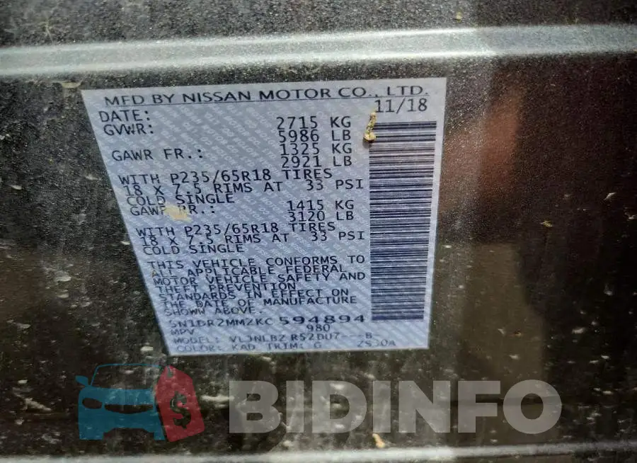 5N1DR2MM2KC594894 Photo# 13