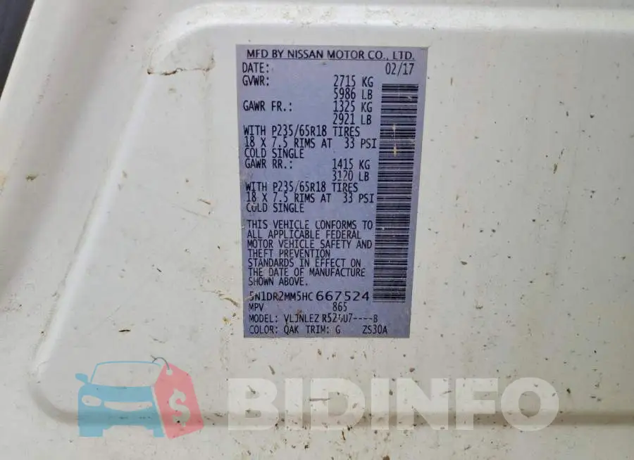 5N1DR2MM5HC667524 Photo# 13