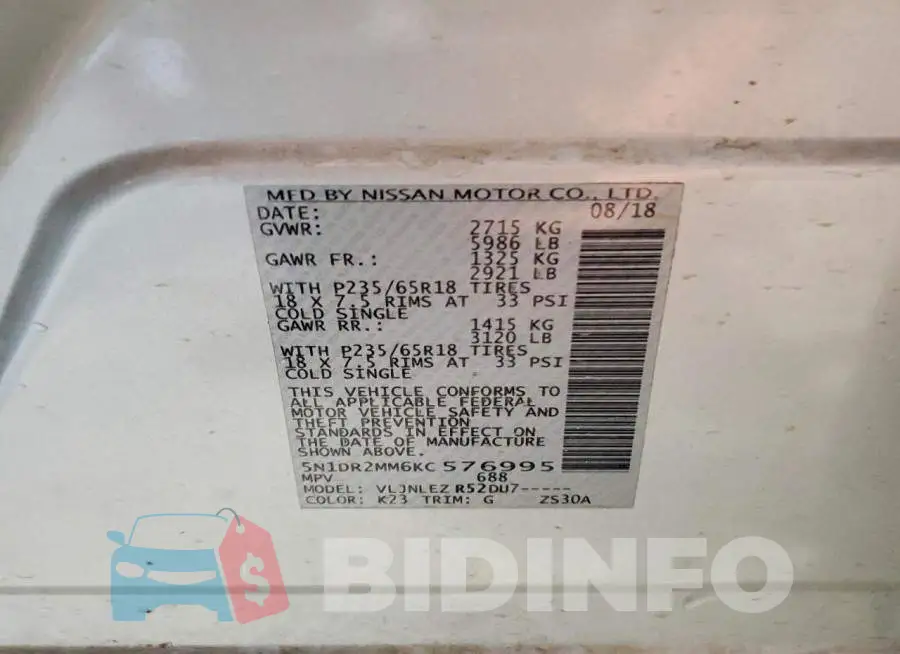 5N1DR2MM6KC576995 Photo# 13