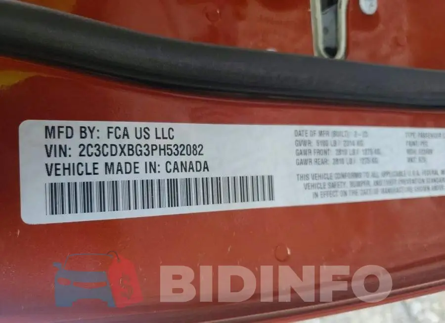 2C3CDXBG3PH532082 Photo# 12