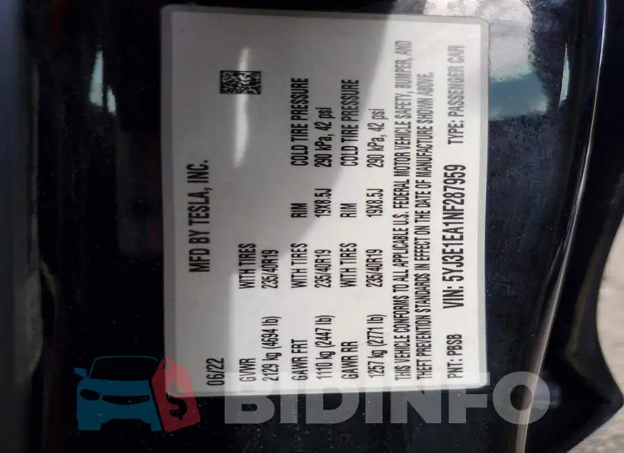 5YJ3E1EA1NF287959 Photo# 12