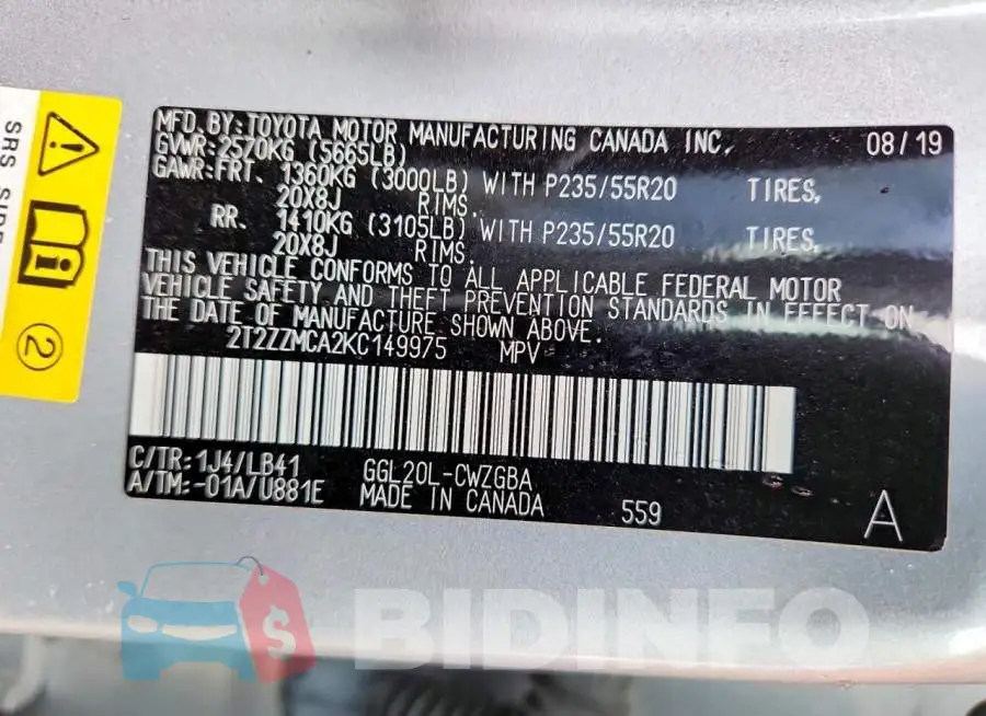 2T2ZZMCA2KC149975 Photo# 14
