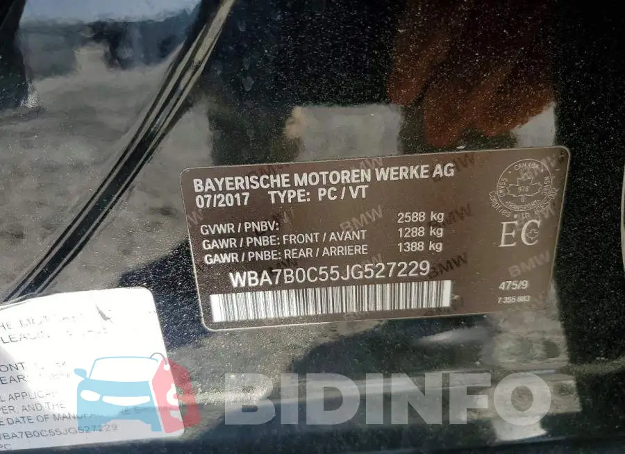 WBA7B0C55JG527229 Photo# 12