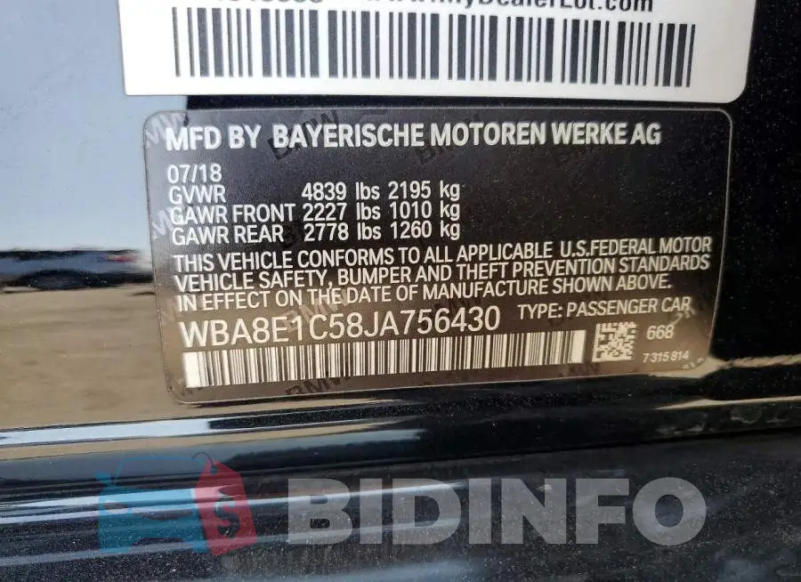 WBA8E1C58JA756430 Photo# 13