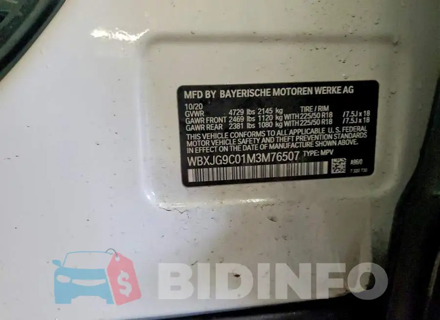 WBXJG9C01M3M76507 Photo# 13