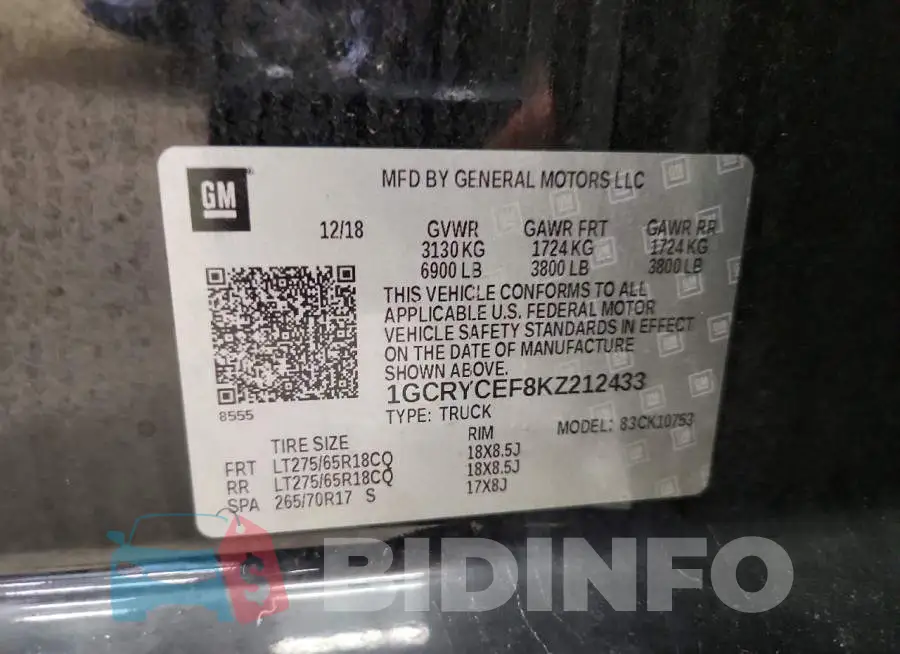 1GCRYCEF8KZ212433 Photo# 12