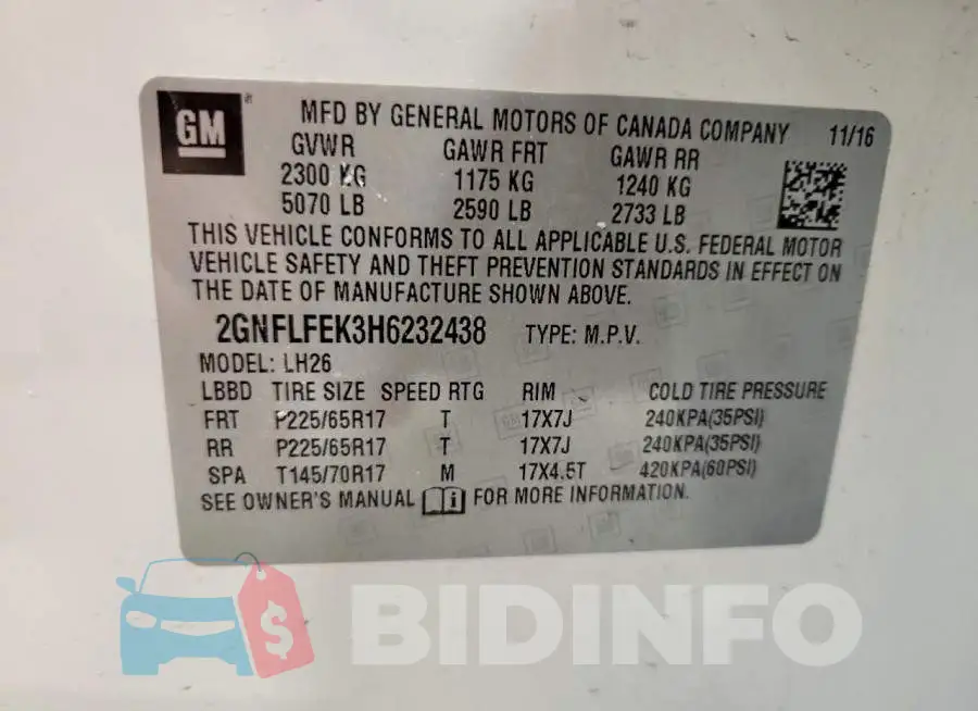 2GNFLFEK3H6232438 Photo# 13