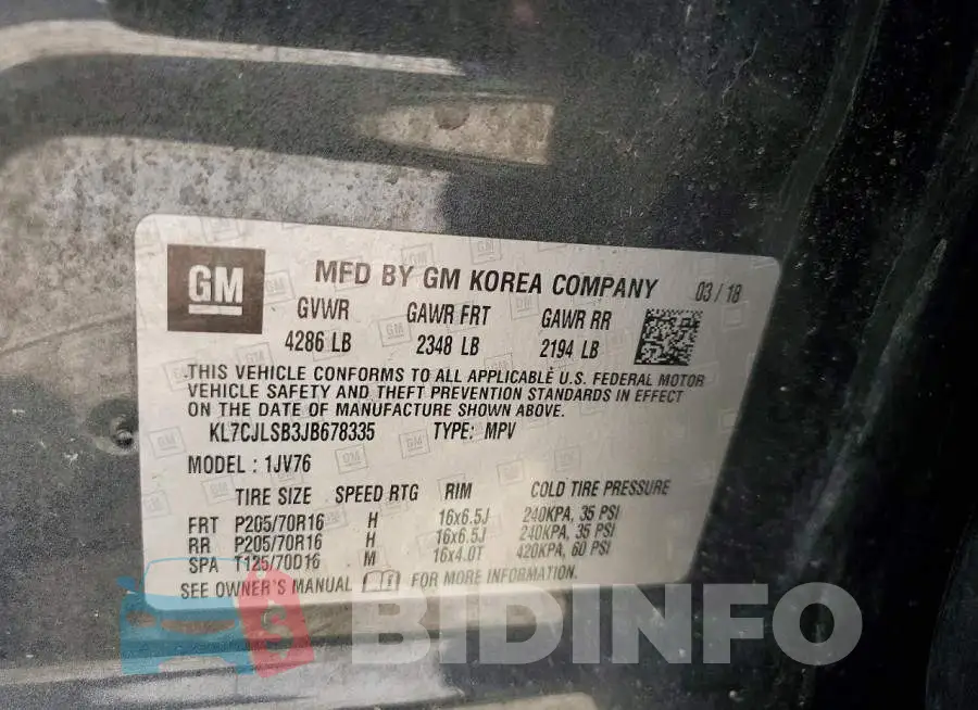 KL7CJLSB3JB678335 Photo# 13