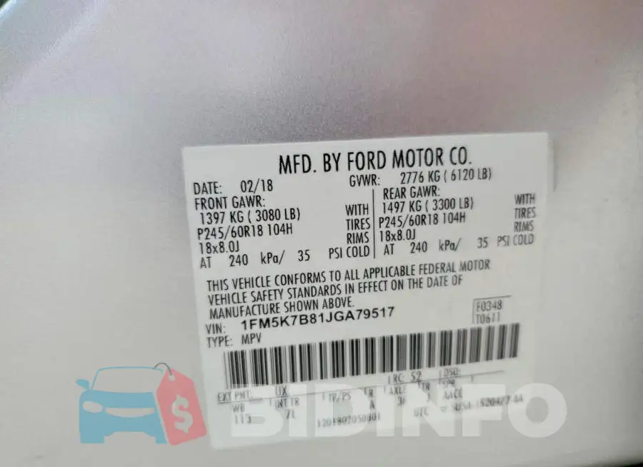 1FM5K7B81JGA79517 Photo# 14