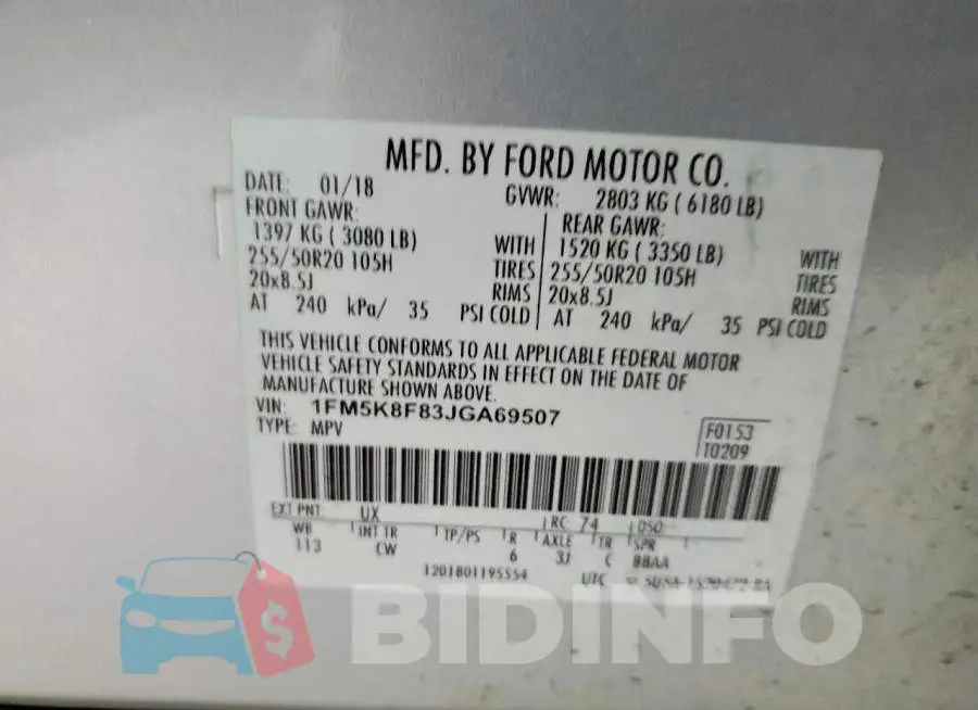 1FM5K8F83JGA69507 Photo# 14