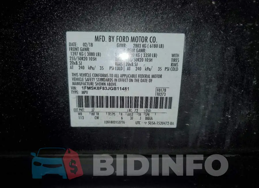 1FM5K8F83JGB11481 Photo# 14