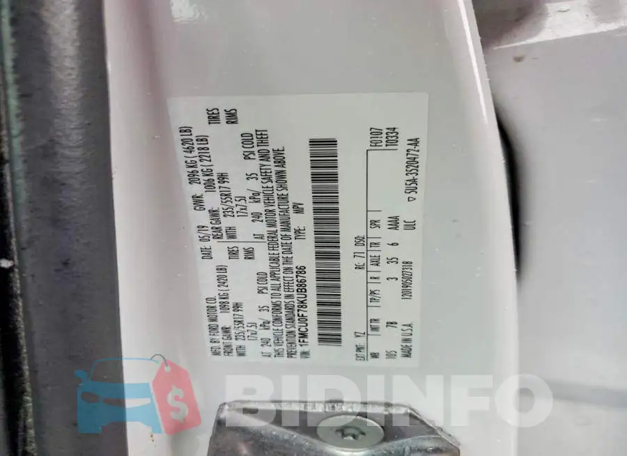 1FMCU0F78KUB86786 Photo# 12
