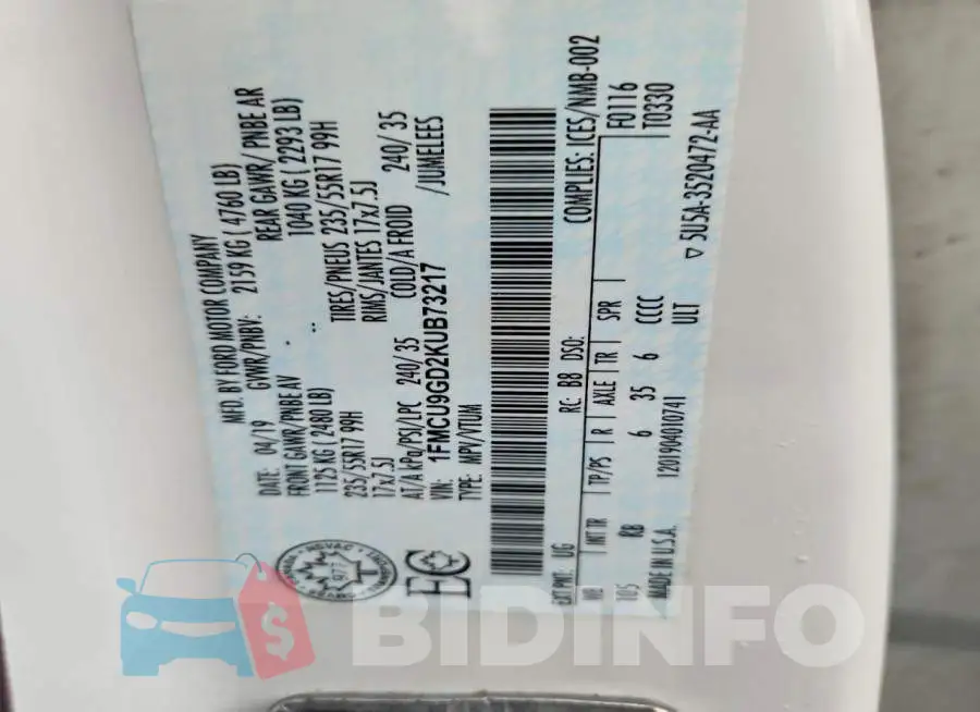 1FMCU9GD2KUB73217 Photo# 13