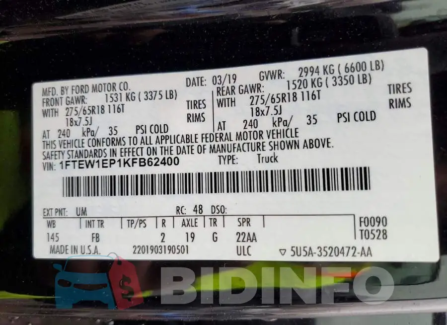 1FTEW1EP1KFB62400 Photo# 13