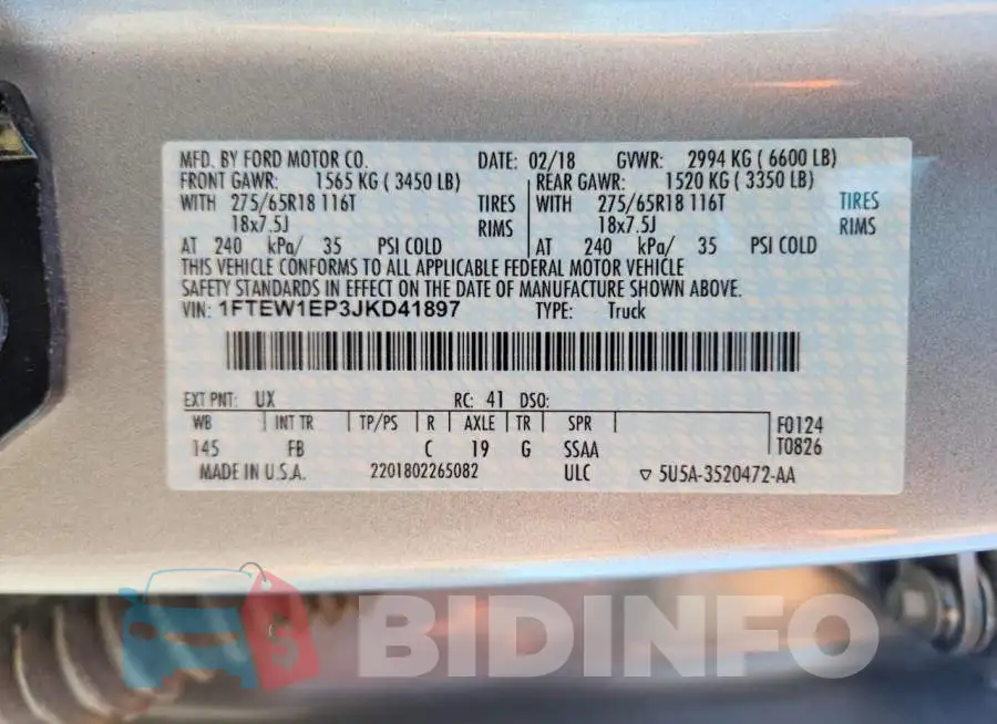 1FTEW1EP3JKD41897 Photo# 12