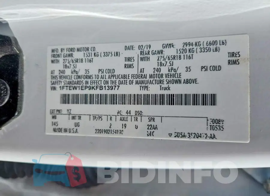 1FTEW1EP9KFB13977 Photo# 13