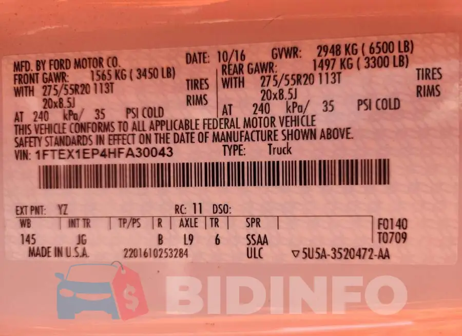 1FTEX1EP4HFA30043 Photo# 13