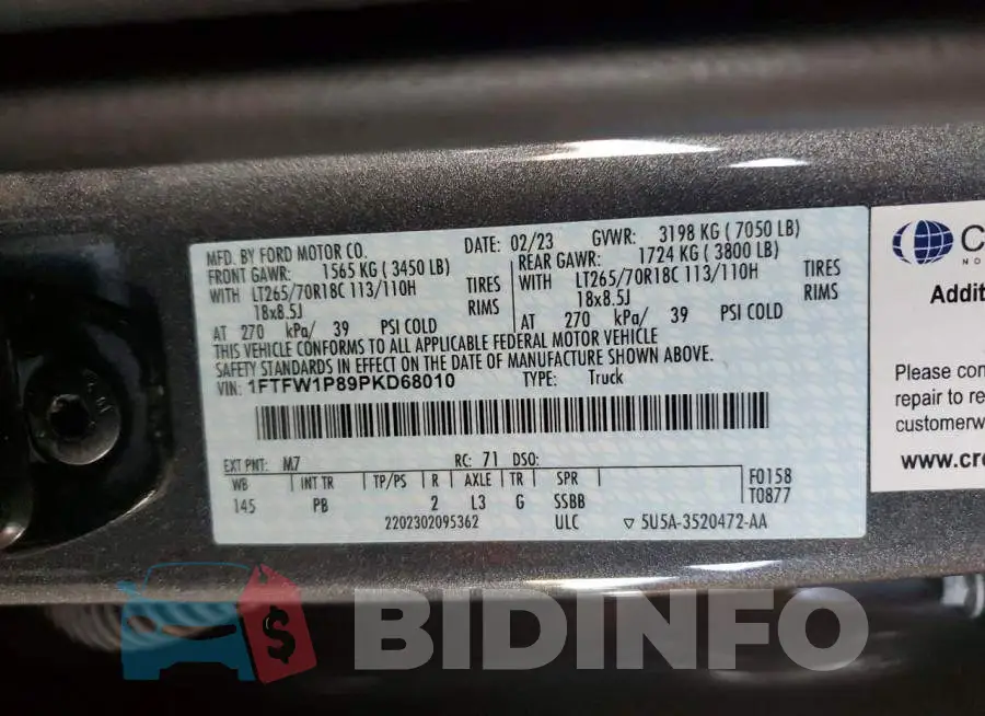 1FTFW1P89PKD68010 Photo# 12
