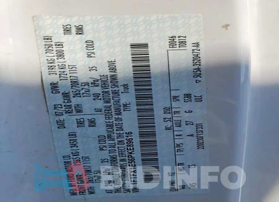 1FTFX1E56PKE89616 Photo# 12