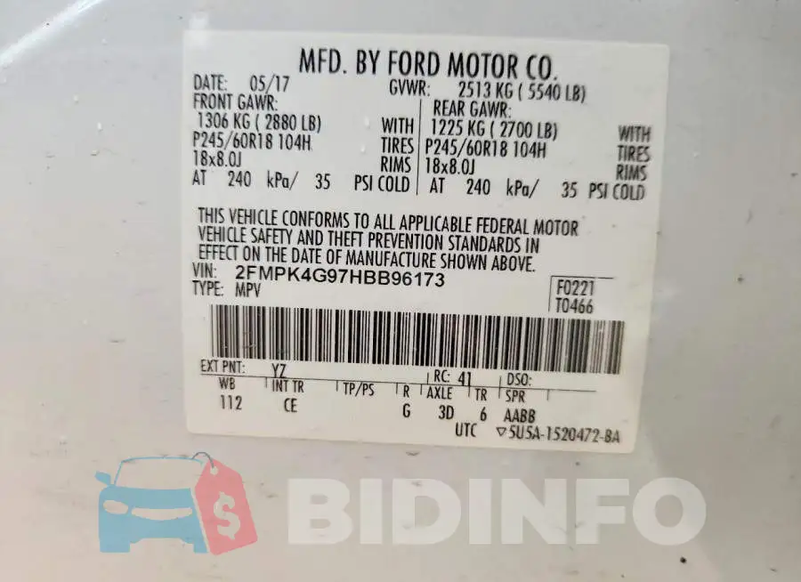 2FMPK4G97HBB96173 Photo# 12