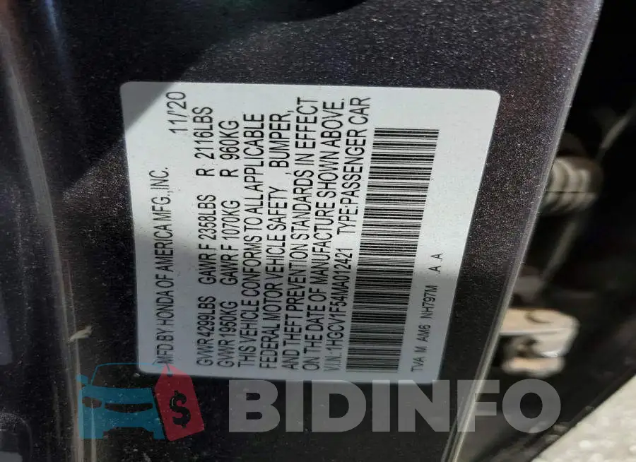 1HGCV1F54MA012421 Photo# 12