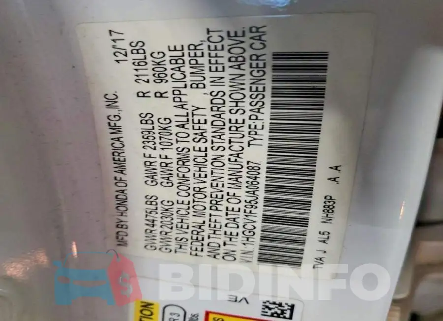 1HGCV1F95JA064087 Photo# 12