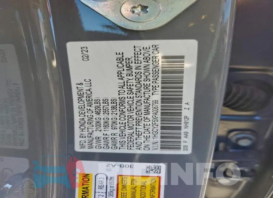 1HGCY2F5XPA006799 Photo# 12