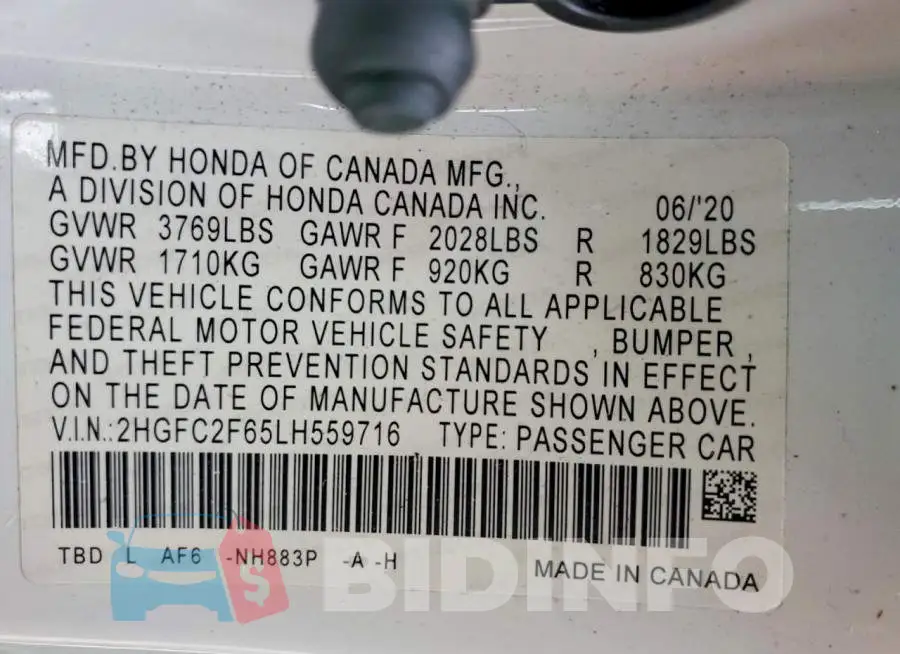 2HGFC2F65LH559716 Photo# 12