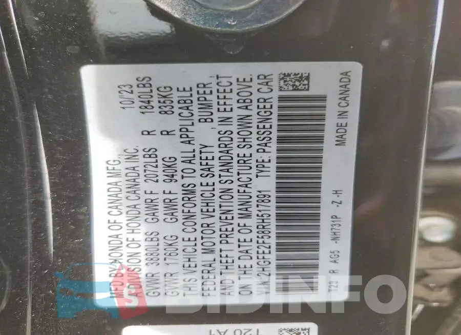 2HGFE2F58RH517891 Photo# 12