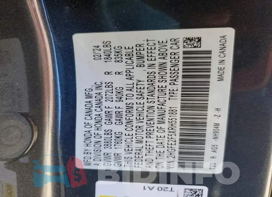 2HGFE2F5XRH551881 Photo# 12
