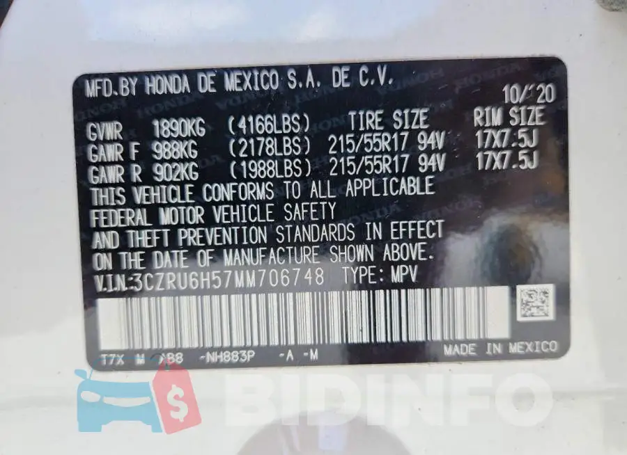 3CZRU6H57MM706748 Photo# 12