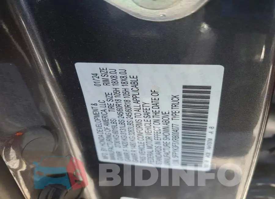 5FPYK3F5XRB004077 Photo# 12