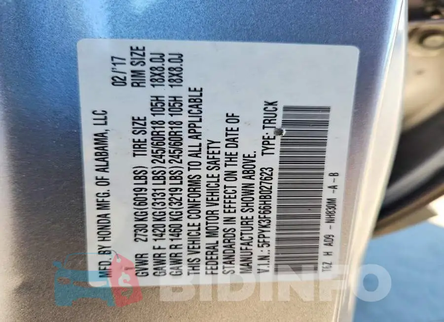 5FPYK3F66HB027623 Photo# 12