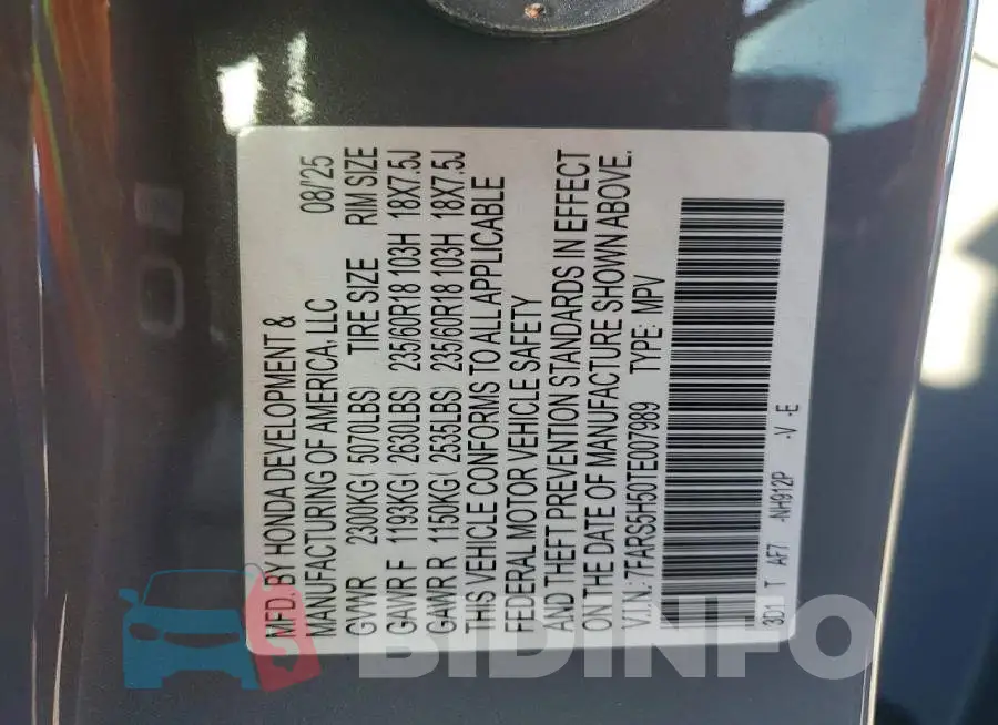 7FARS5H50TE007989 Photo# 13