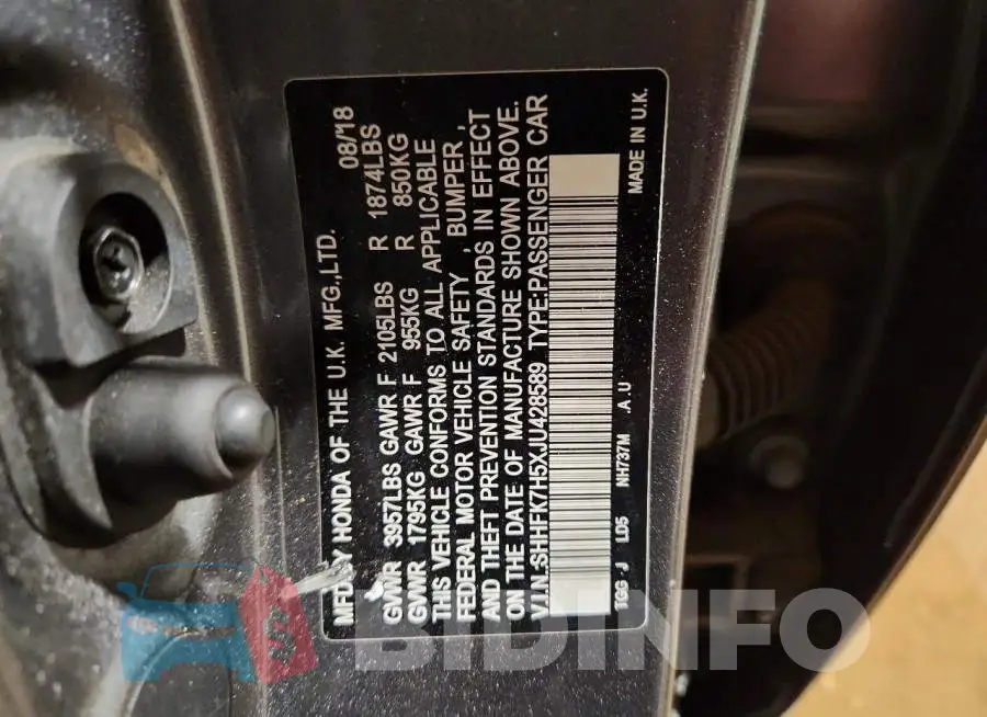 SHHFK7H5XJU428589 Photo# 13