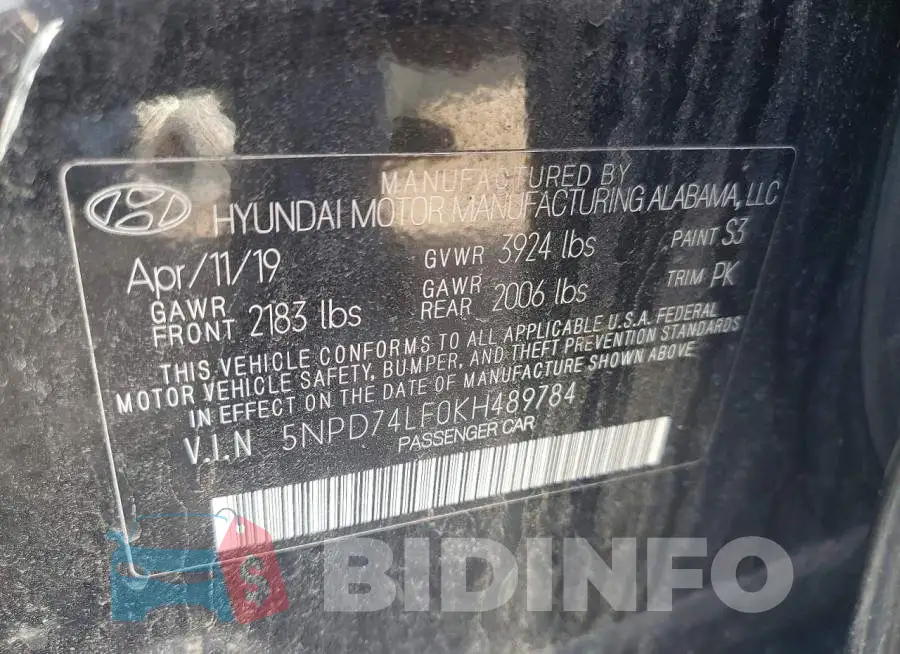 5NPD74LF0KH489784 Photo# 13