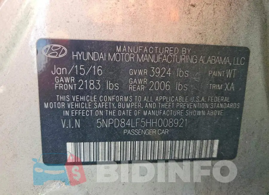 5NPD84LF5HH008921 Photo# 12