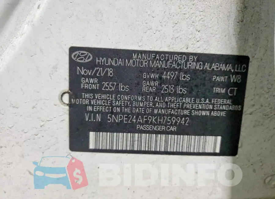 5NPE24AF9KH759942 Photo# 12