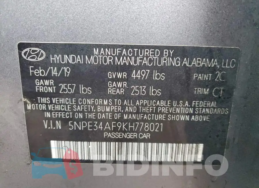 5NPE34AF9KH778021 Photo# 12