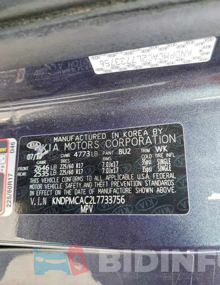 KNDPMCAC2L7733756 Photo# 13