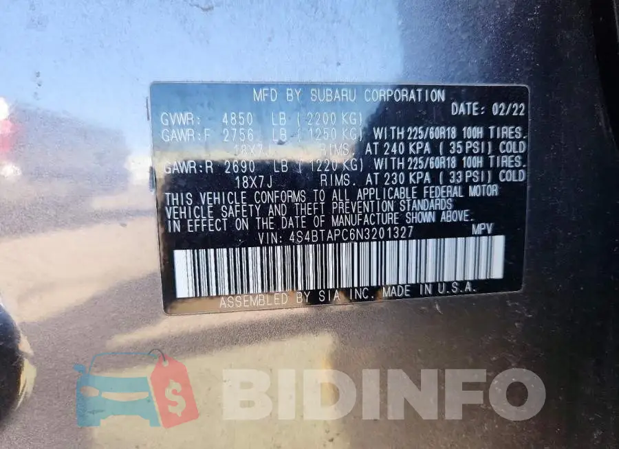 4S4BTAPC6N3201327 Photo# 13