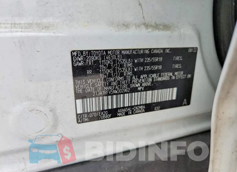 2T3A1RFV5NW302962 Photo# 13