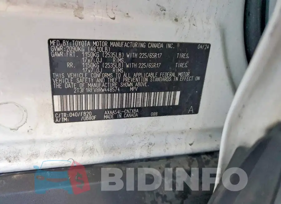 2T3F1RFV8RW448574 Photo# 13