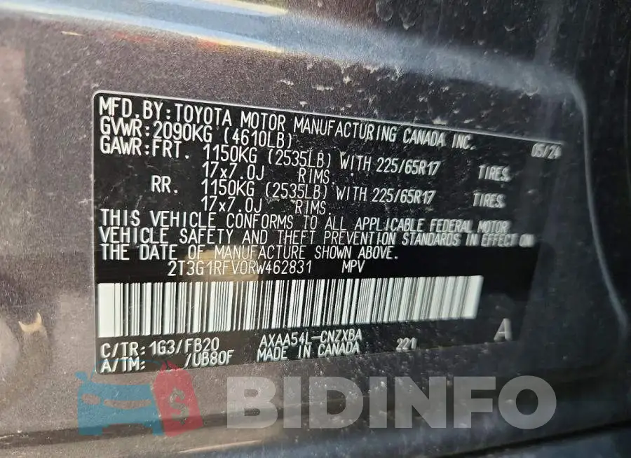 2T3G1RFV0RW462831 Photo# 13