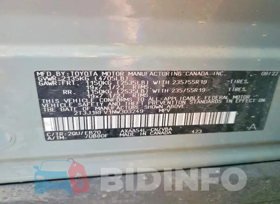 2T3J1RFV1NW303249 Photo# 13