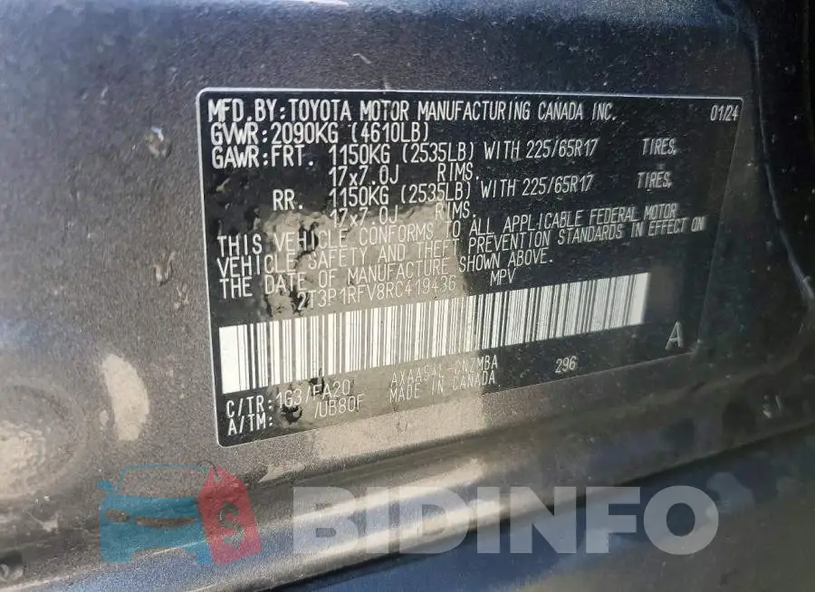 2T3P1RFV8RC419436 Photo# 13