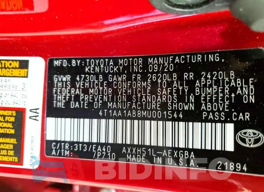 4T1AA1AB8MU001544 Photo# 12